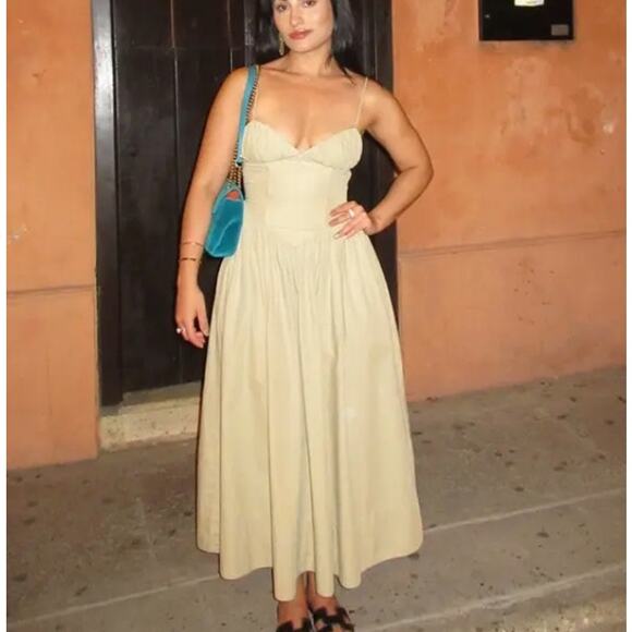 Ronny Kobo Beige Corset Midi Dress MEDIUM Cotton Cottage Sundress Designer $400 - Picture 7 of 15